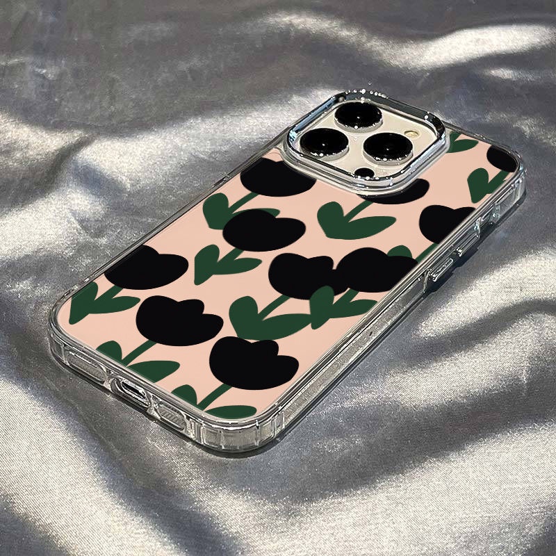 ✅Ốp Điện Thoại Mềm Chống Sốc Họa Tiết Hoa Tulip Màu Đen Đơn Giản Cho Iphone 12 Plus 1113 / 7 814 Pro max DO2K