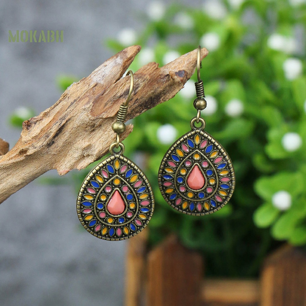 1 Đôi Bông Tai Hình Giọt Nước Có Đính Kim Tuyến Phong Cách Bohemia Dành Cho Nữ