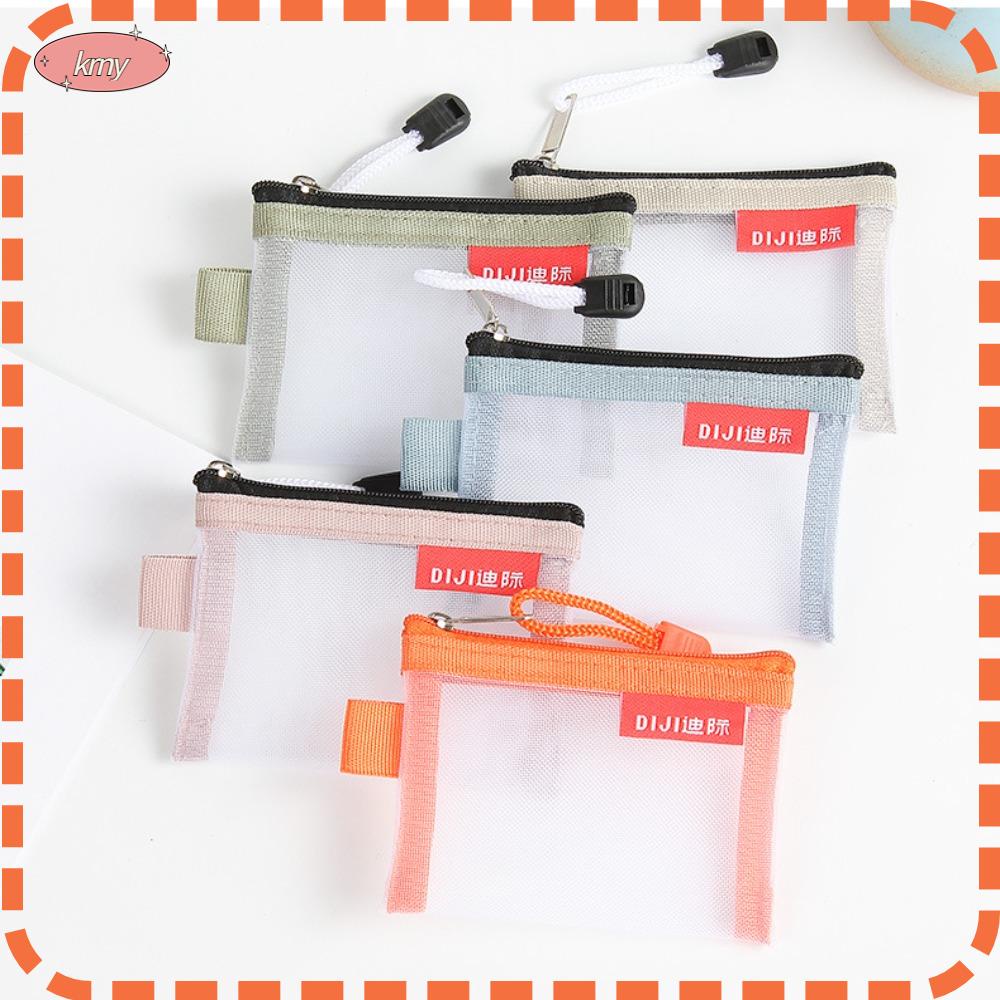 Set 5 Túi Lưới Khóa Kéo Trong Suốt Đựng Tiền / Thẻ ID / Tai Nghe Đa Năng Tiện Dụng Giá Đỡ