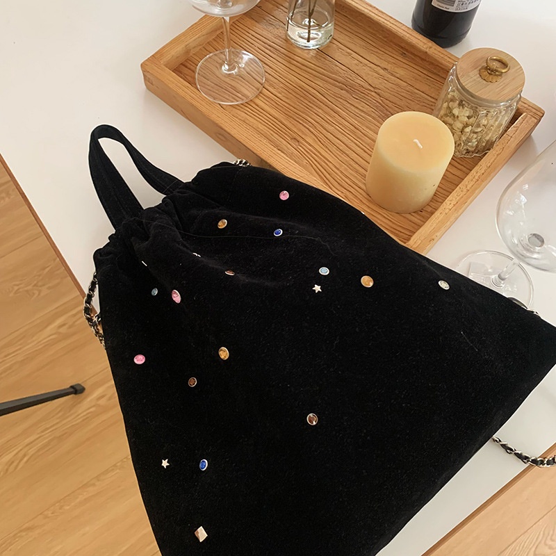 Ielgy Ba Lô Dây Rút Bằng Da Lộn Nhám Đính Đá Nhiều Màu Sắc Thiết Kế Túi Dây Rút Cho Nữ