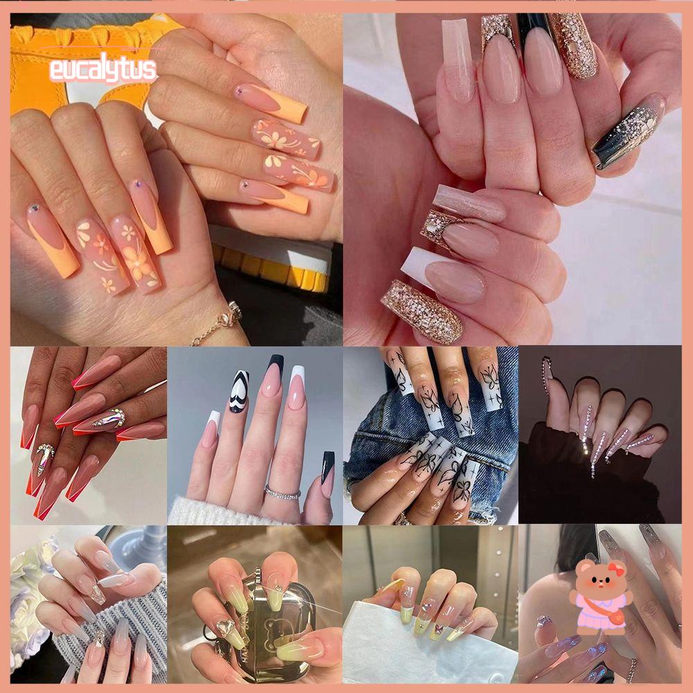 Bộ 24 Móng Tay Giả Dạng Nhấn Che Phủ Toàn Diện Kiểu Pháp