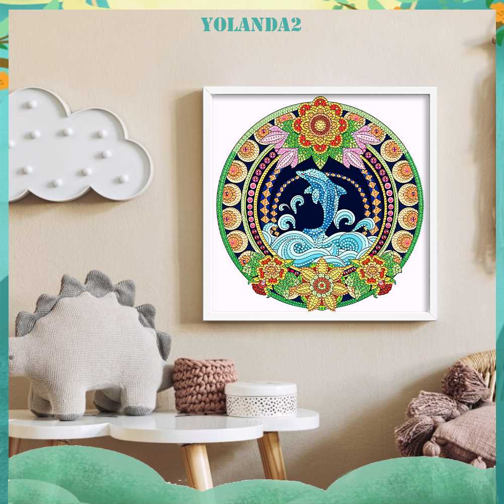 Tranh Đính Đá Hình Cá Heo 5D Nghệ Thuật Tự Làm Thủ Công Treo Trang Trí Nội Thất