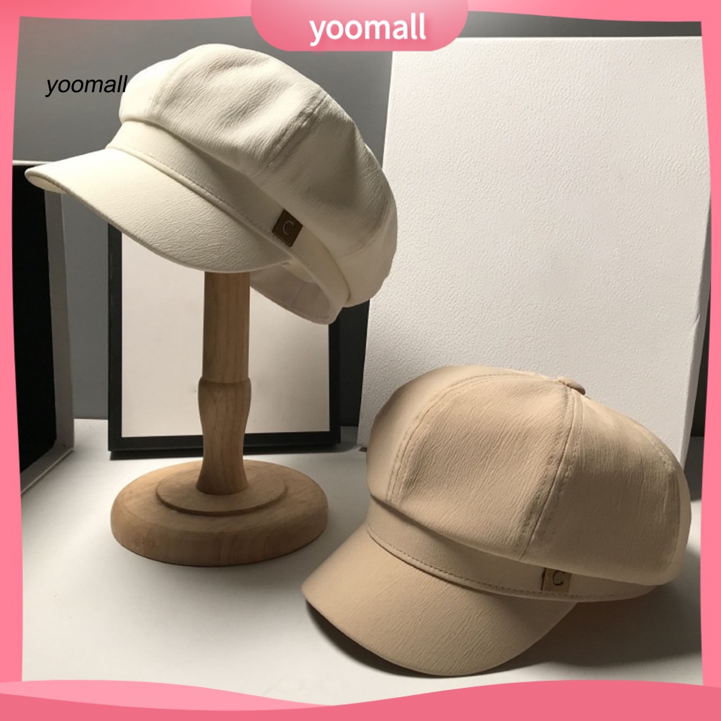 Mũ Beret Màu Trơn In Logo Vòm Tròn Vành Ngắn Thời Trang Cho Nữ
