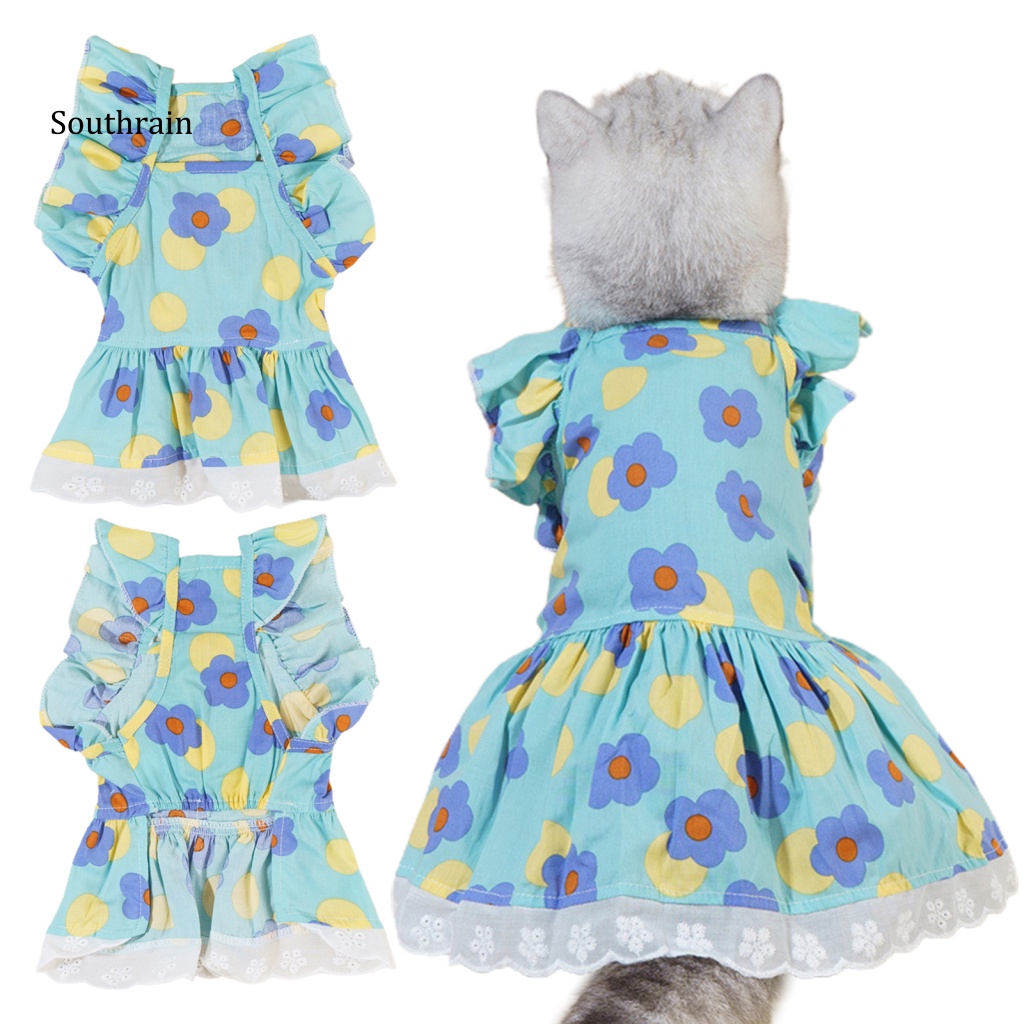 Đầm Công Chúa Bằng Cotton In Hoa Viền Ren Thời Trang Mùa Hè Cho Thú Cưng