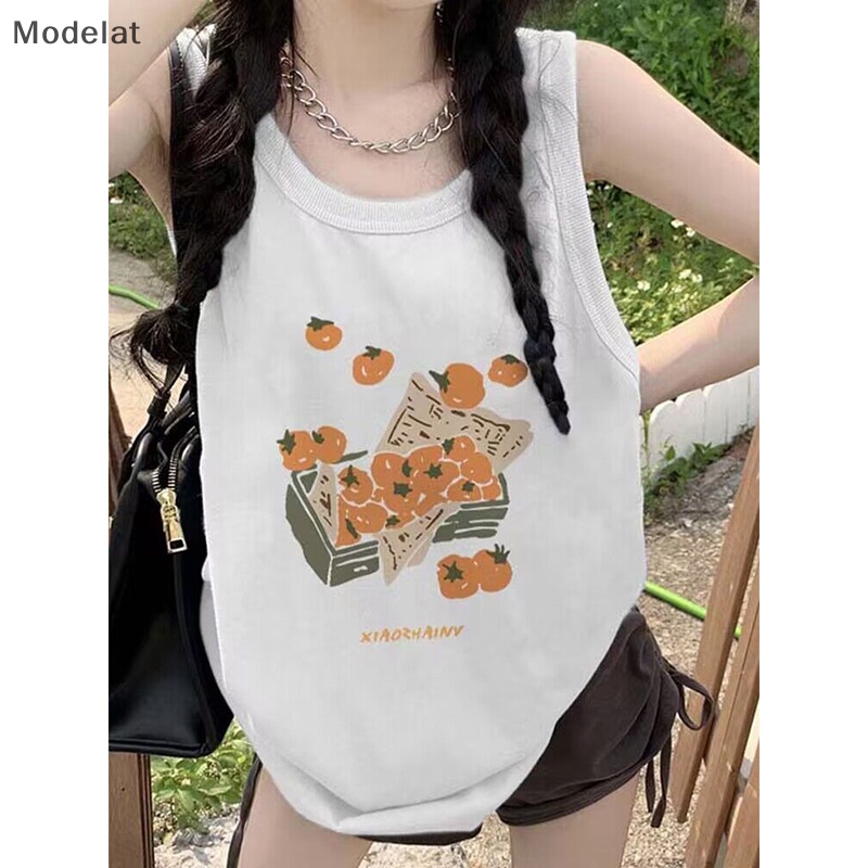 Áo Sát Nách Cổ Tròn Dáng Rộng In Họa Tiết Kiểu Retro Mỹ Thời Trang Mùa Hè Cho Bạn Gái