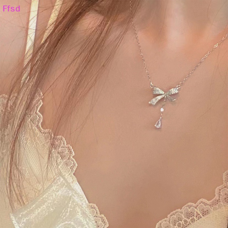 {Ffsd} Dây Chuyền Mặt Nơ Tua Rua Đính Đá Zircon Thanh Lịch Thời Trang Phong Cách Hàn Quốc Làm Quà Tặng Cho Nữ * Giảm Giá Hot