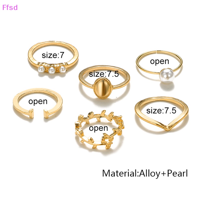 {Ffsd} Bộ 6 Nhẫn Midi Đeo Khớp Ngón Tay Đính Ngọc Trai Nhân Tạo Hình Học Phong Cách Bohemian Vintage Cho Nữ