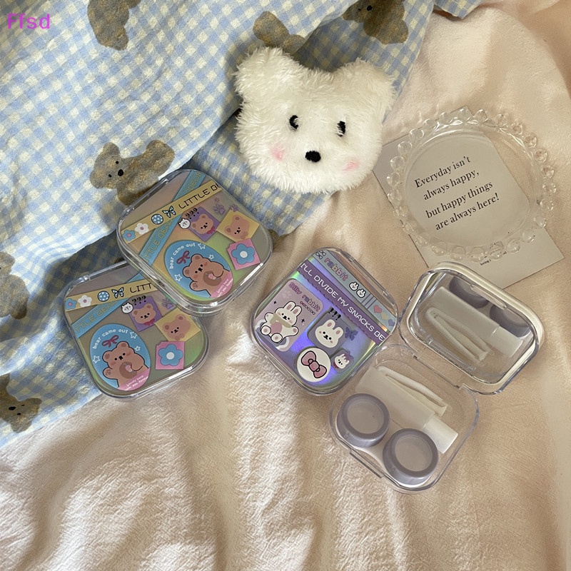 {Ffsd} Hộp Đựng Kính Áp Tròng Hình Gấu Màu Laser Đơn Giản Nhỏ Gọn Tươi Mới Phong Cách INS Làm Quà Tặng * Bán Chạy