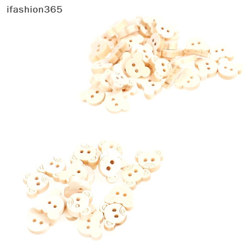 Set 20 Nút Gỗ 2 Lỗ Hình Gấu Bông 13x11mm ifashion365