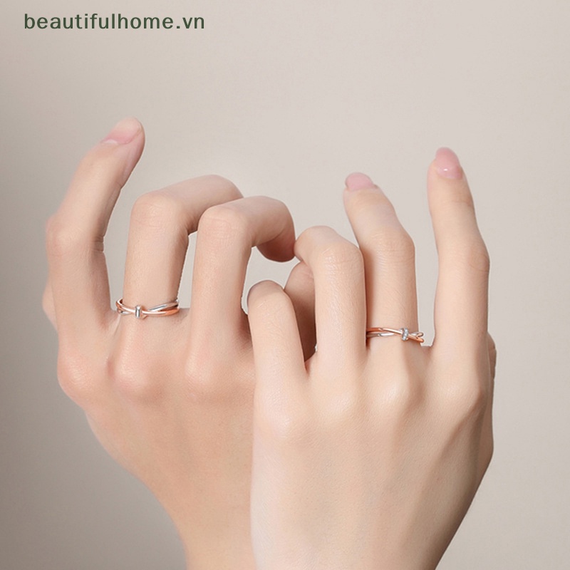 [beautifulhome] Bán Chạy Mới Bán Chạy Bộ Nhẫn Mở Tách Nút Trái Tim Zircon Màu Bạc Cho Cặp Đôi [beauty]