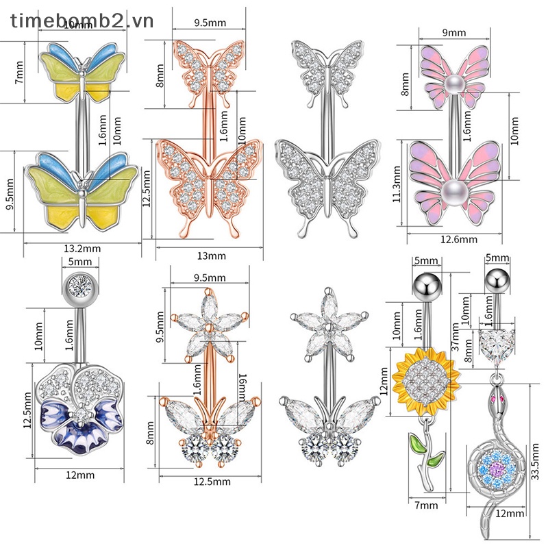 {Timebomb} Khuyên Rốn Bằng Thép Trang Sức Tinh Tế Hình Bướm Làm Quà Tặng Cho Nữ