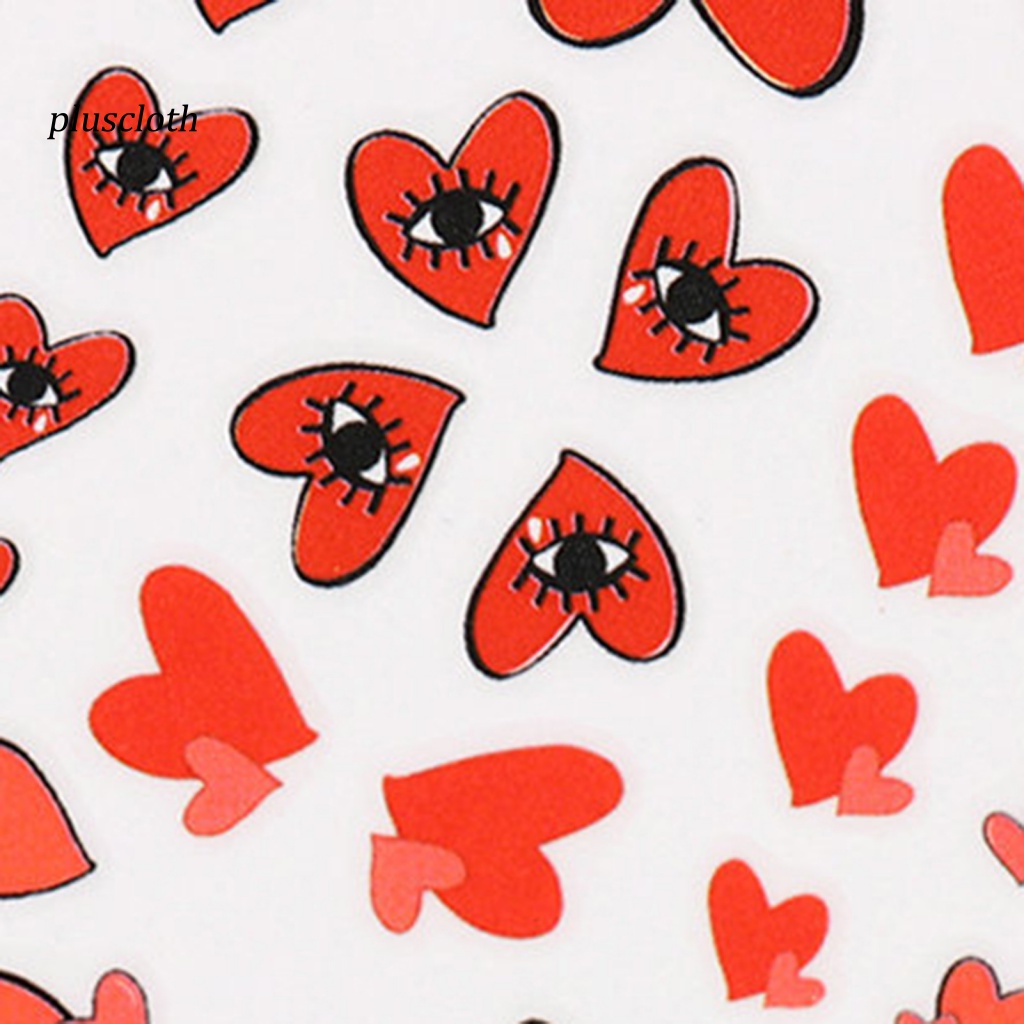 Bộ 2 Tấm Sticker Dán Móng Không Gây Kích Ứng Họa Tiết Trái Tim Mắt Quỷ 3D