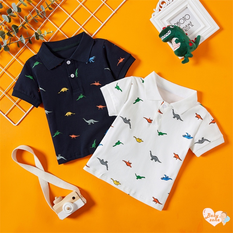 Áo polo Tay Ngắn In Họa Tiết Khủng Long Hoạt Hình Thời Trang Mùa Hè Cho Bé Trai Từ 2-7 Tuổi