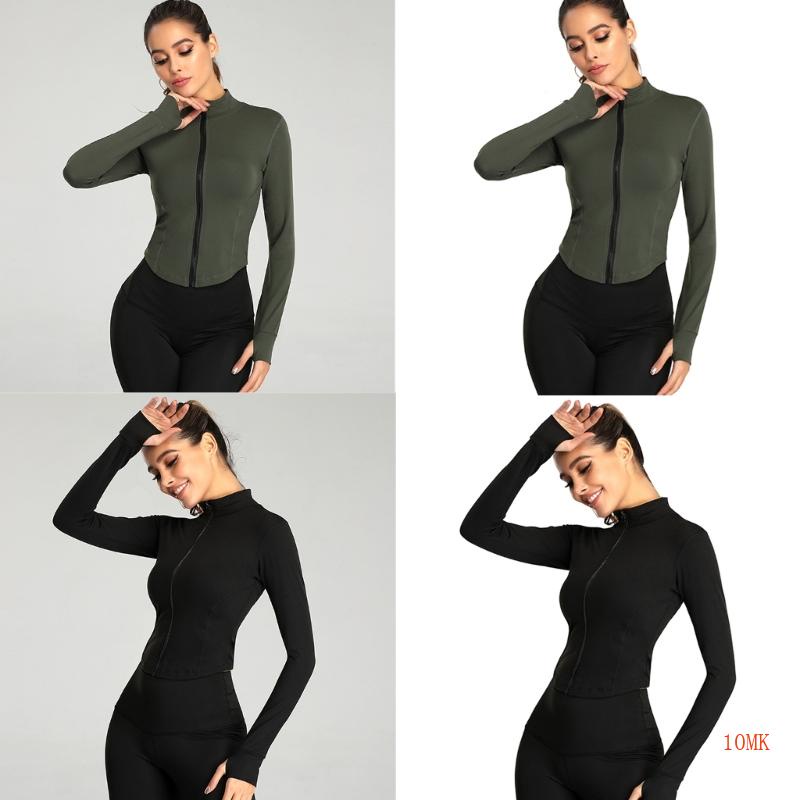 Xiangbao Áo Thun Tay Dài Có Dây Kéo Màu Trơn Ôm Dáng Dùng Để Tập Thể Dục Thể Thao Dành Cho Nữ D