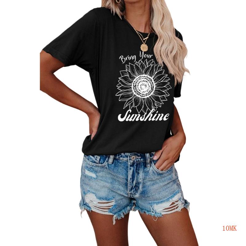 Áo Thun Tay Ngắn In Hình Hoa Hướng Dương Dễ Thương Cho Nữ