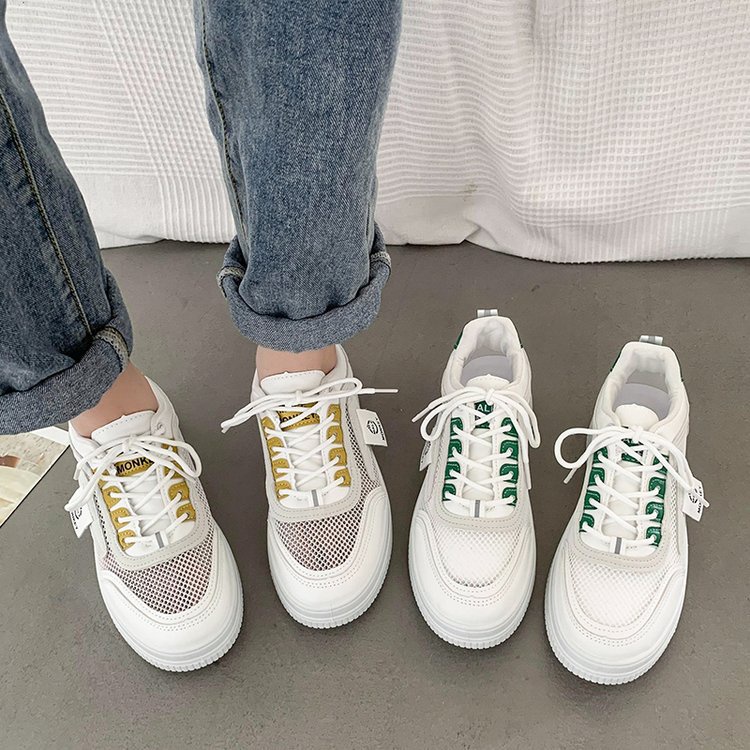Giày Thể Thao Da Mềm Đế Dày Phối Lưới Thoáng Khí Trọng Lượng Nhẹ Thời Trang Cho Nữ