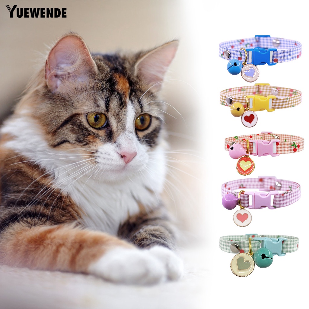 Yq.e Vòng Cổ Thoáng Khí Tháo Nhanh Họa Tiết Cherry Kẻ Sọc Có Chuông Trang Trí Cho Thú Cưng