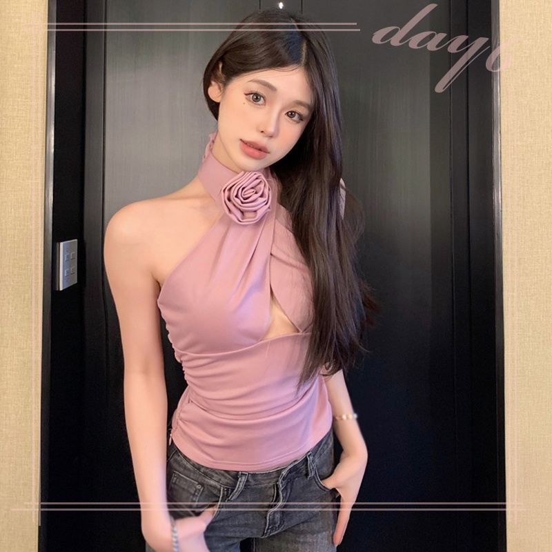 Áo Croptop Sát Nách Hoạ Tiết Hoa Thiết Kế Dây Đan Chéo Quyến Rũ