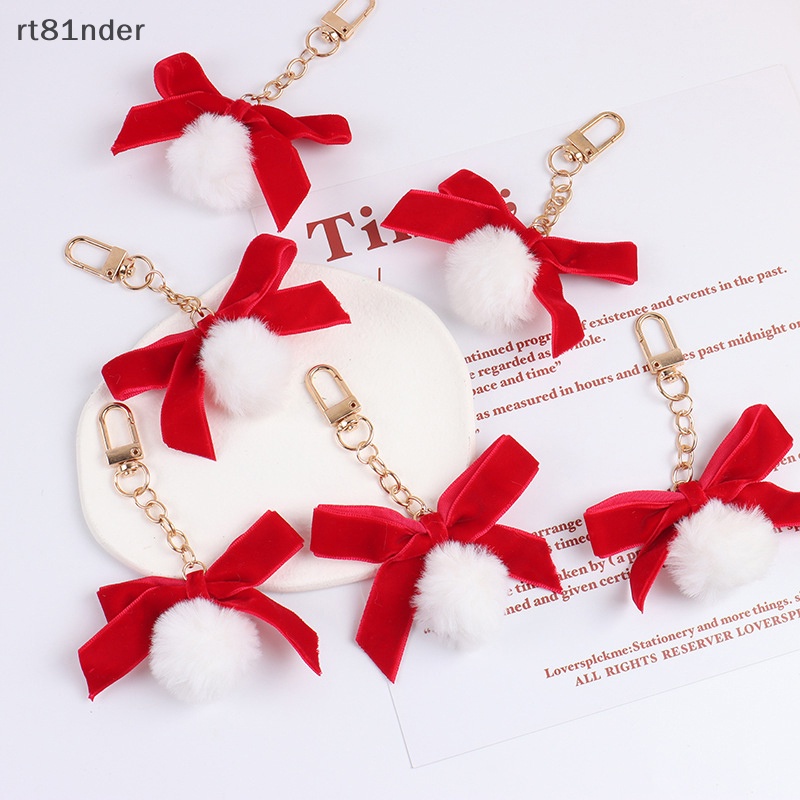 Rt Móc Khóa Gắn Nơ Vải Nhung Đỏ Phối Bóng Lông Dễ Thương Cho Bạn Gái n