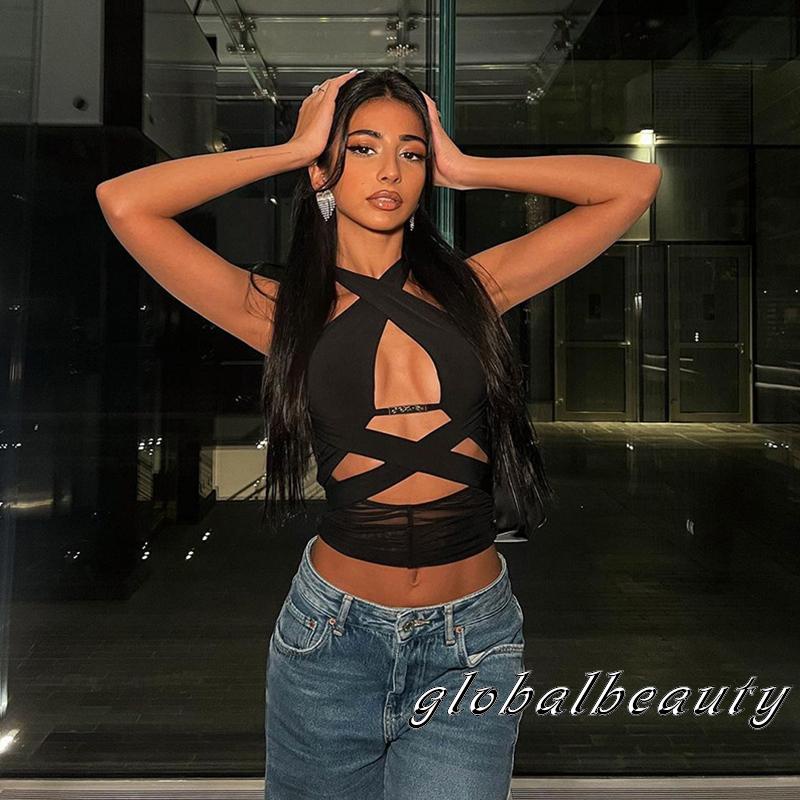 Áo Crop Top Không Tay Cắt Chéo Hở Lưng Thời Trang Mùa Hè Dành Cho Nữ