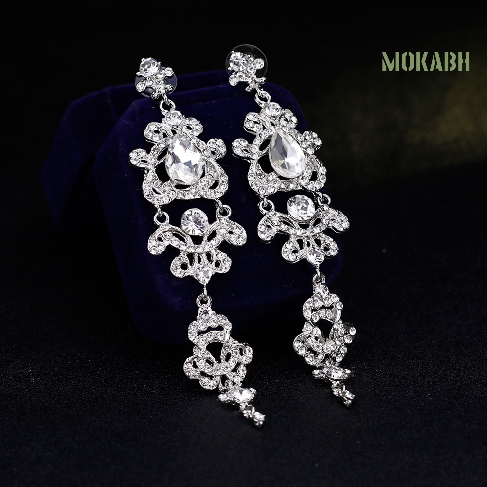 Bông Tai Dáng Dài Đính Đá Sang Trọng Cho Cô Dâu