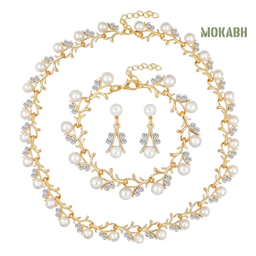 Bộ Trang Sức Đính Ngọc Trai Nhân Tạo Thời Trang Dành Cho Nữ