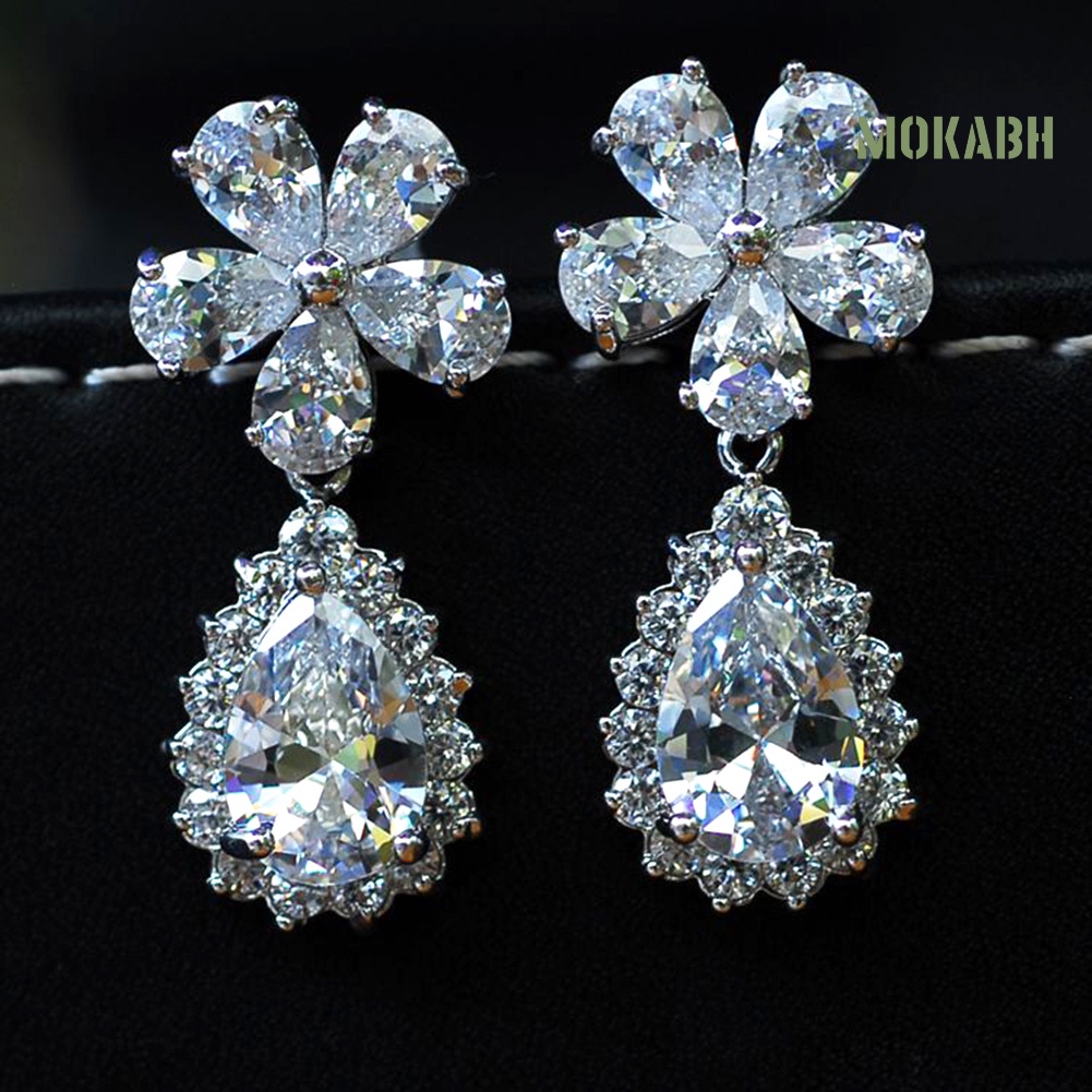 Bông Tai Dáng Dài Đính Đá Hình Hoa Và Quả Lê Thời Trang Cho Nữ