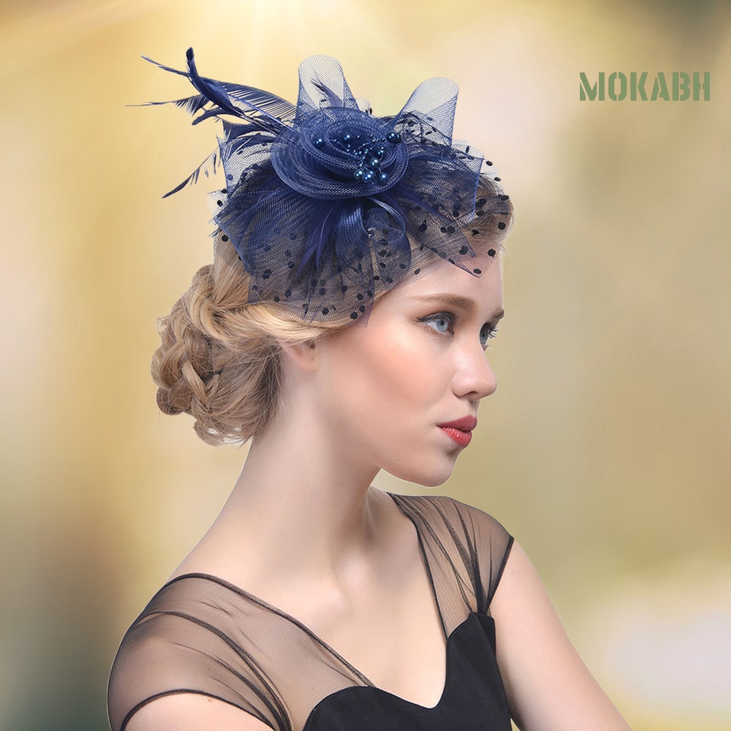 [Mokabh] Kẹp Tóc Trang Trí Hình Hoa / Chấm Bi / Mũ Lưới Bằng Kim Loại Đính Ngọc Trai Giả Cho Tiệc Tùng