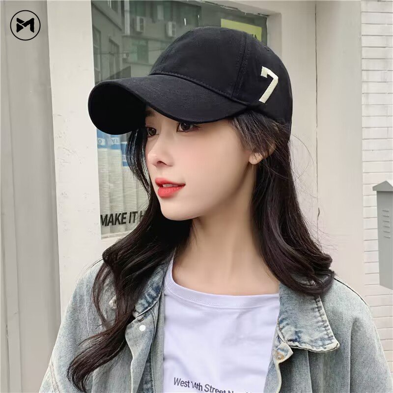 Mũ Lưỡi Trai Cotton Mềm Thêu Số 7 Màu Be Phong Cách Mỹ Hàng Mới 2023