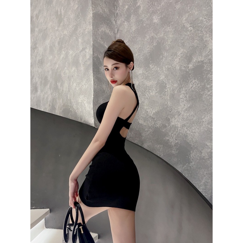 ~ ~ Đầm Ôm Hông Không Tay Hở Lưng Màu Trơn Thiết Kế Thời Trang Nóng Bỏng Cho Nữ