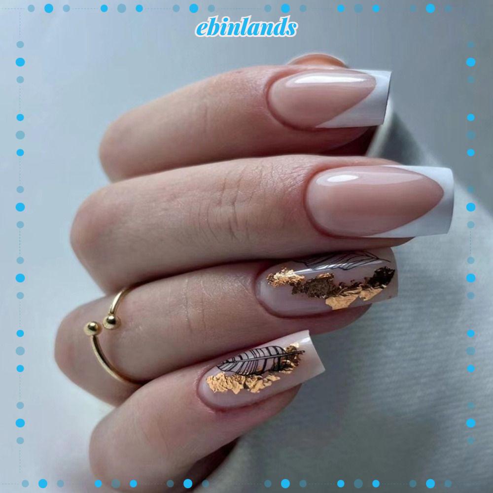 Set 24 Móng Tay Giả Viền Trắng DIY