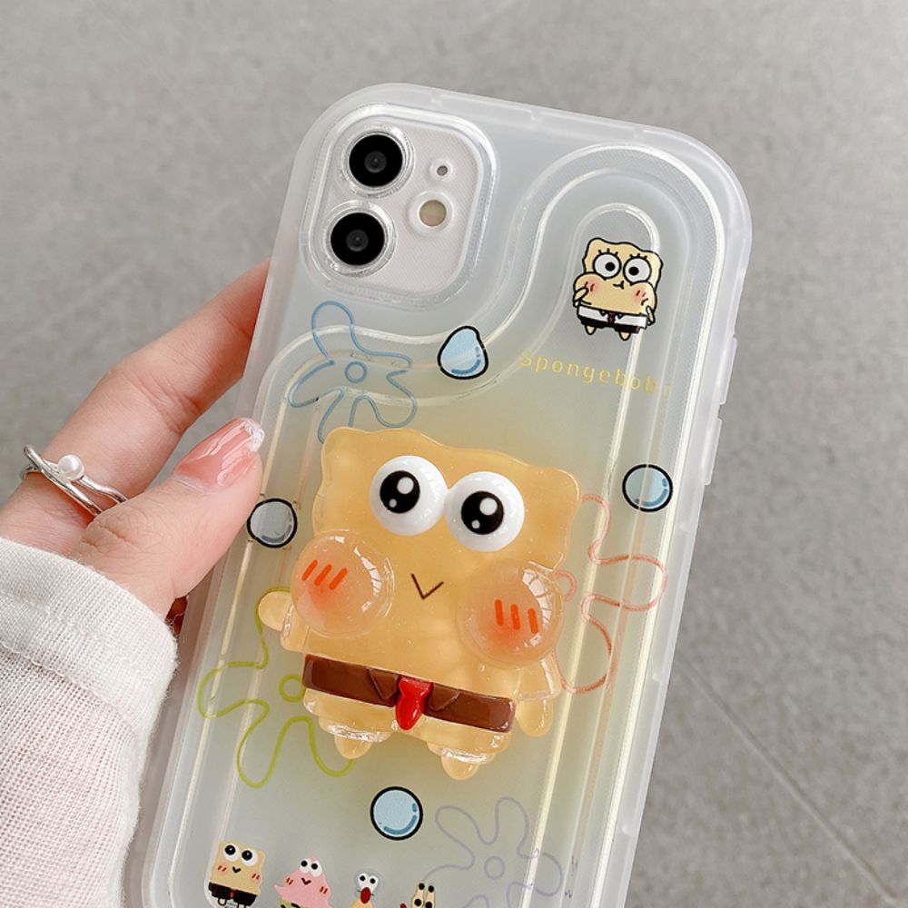 Ốp Điện Thoại TPU Mềm Chống Sốc Hình Spongebob 3D Cho IPhone 11 14 13 12 Pro Max XR XS Max 7 8 Plus SE