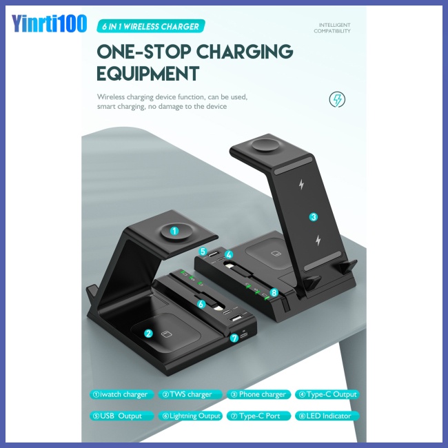 Đế Sạc Nhanh Không Dây Yinrti 3 Trong 1 15w Tương Thích Với Điện Thoại Đồng Hồ Ios