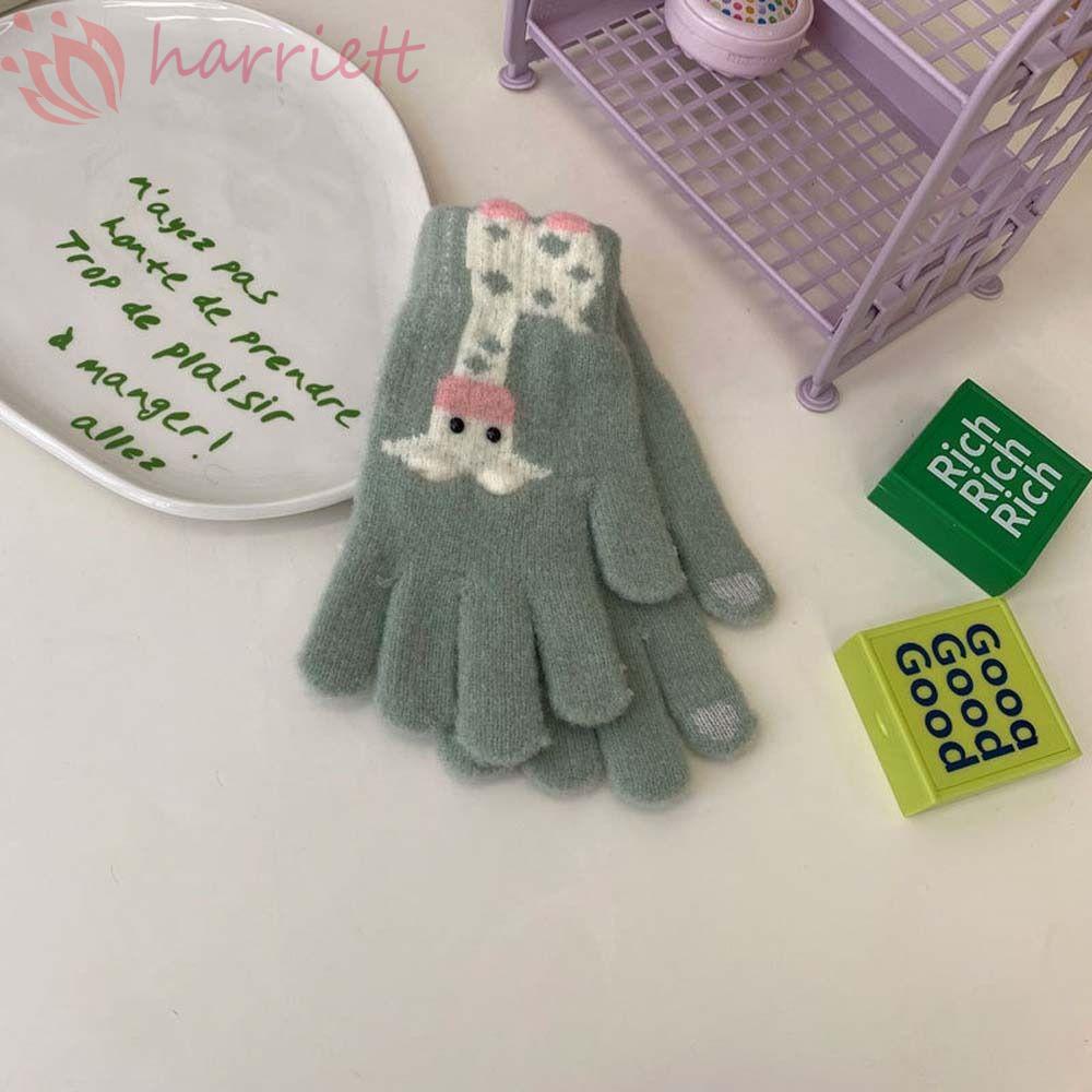 Đôi Găng Tay Len Giữ Ấm In Hình Hươu Cao Cổ Dễ Thương Cho Nữ