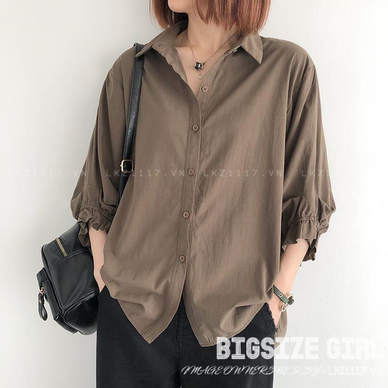Áo sơ mi nữ tay ngắn Bigsize Áo sơ mi công sở basic form rộng có cổ trơn mùa hè Phong cách Hàn Quốc Thời Trang đẹp