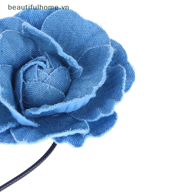 [beautifulhome] Vòng Cổ Choker Vải Jean Thắt Nút Hình Hoa Hồng Lớn Thanh Lịch Có Thể Điều Chỉnh Làm Quà Tặng Trang Sức [beauty