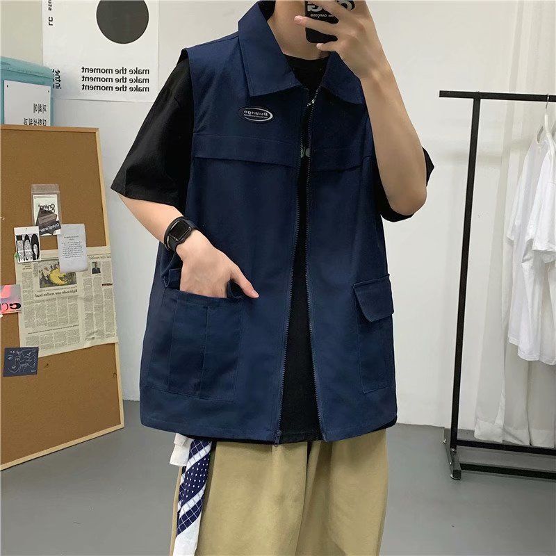 Áo Khoác Sát Nách Dáng Rộng Có Khóa Kéo Thời Trang Mùa Hè Cho Nam