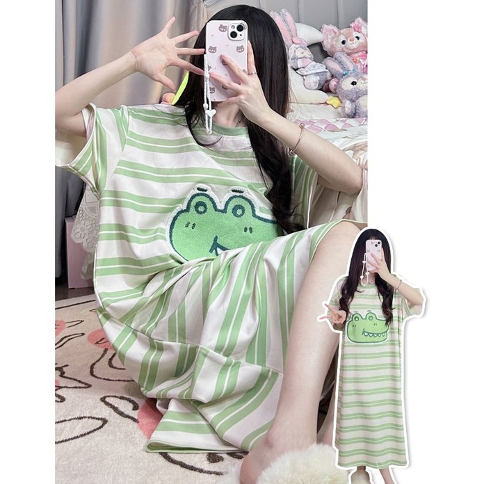 Đồ ngủ Chất Liệu Cotton Mỏng Tay Ngắn Họa Tiết Kẻ Sọc Dễ Thương Thời Trang Mùa Hè Cho Nữ