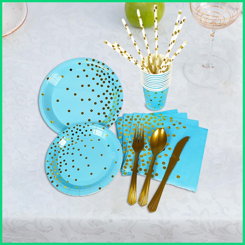 Bộ Đĩa Ăn Bằng Giấy Họa Tiết Chấm Bi Màu Vàng Tiện Dụng