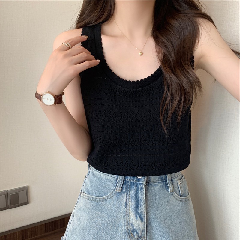 Áo Dệt Kim Sát Nách Dáng Ngắn Thời Trang Mùa Hè Cho Nữ