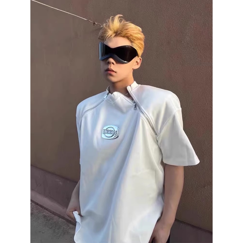 Áo Thun Tay Lỡ Phối Khóa Kéo Đôi Phong Cách Đường Phố Mỹ Thời Trang Mùa Hè Cá Tính