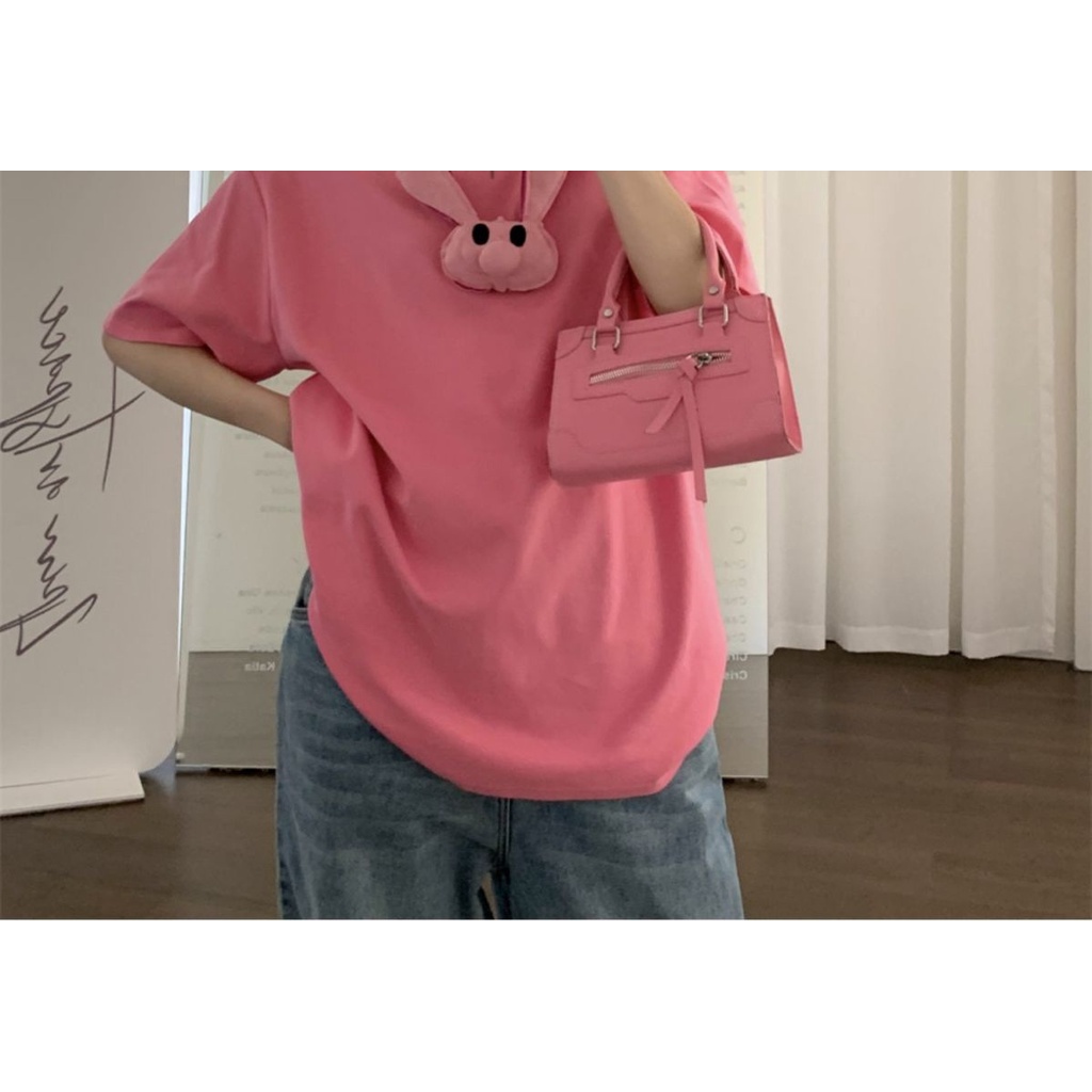 Áo Thun Tay Ngắn Cổ Tròn Ôm Dáng Họa Tiết Thỏ Ba Chiều Thời Trang Mùa Hè Quyến Rũ Cho Nữ