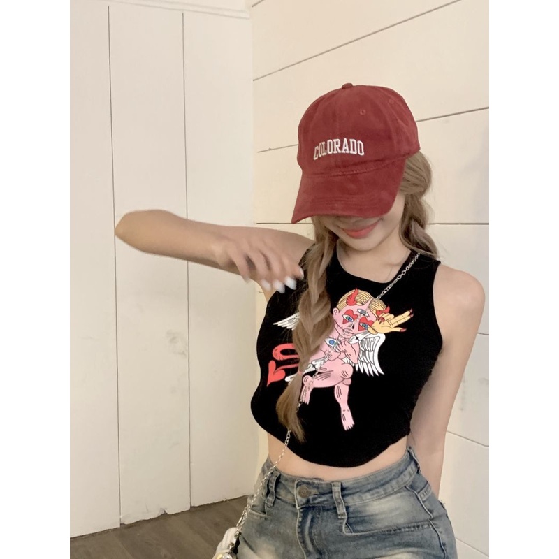 Áo Hai Dây Dáng Ôm In Họa Tiết Hoạt Hình Thời Trang Mùa Hè Quyến Rũ Cho Nữ