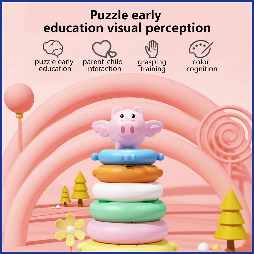 Đồ Chơi Vòng Xếp Chồng Lên Nhau Hình Chú Heo Màu Cầu Vồng Theo Phương Pháp Montessori Cho Bé