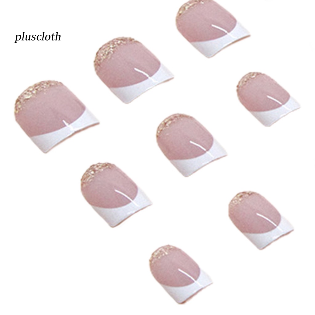 &lt; Pluscloth &gt; Set 24 Móng Tay Giả Hình Vuông Ngắn Hai Màu Lấp Lánh Có Thể Tháo Rời Phong Cách Pháp Cho Nữ Sử Dụng Tại Nhà /