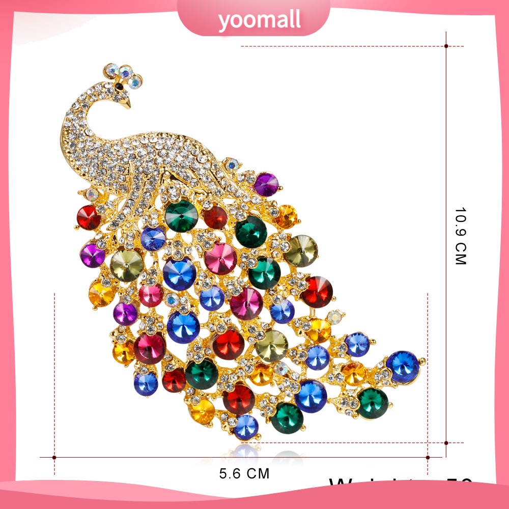 Ghim Cài Áo Hình Con Công Đính Đá Pha Lê Nhiều Màu