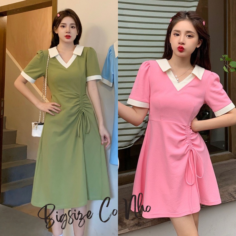 Đầm polo cổ tim bigsize nữ tay ngắn dáng xòe chất gân tăm co giãn nữ từ 60-95kg BIGSIZE CÔ NHỎ - G92