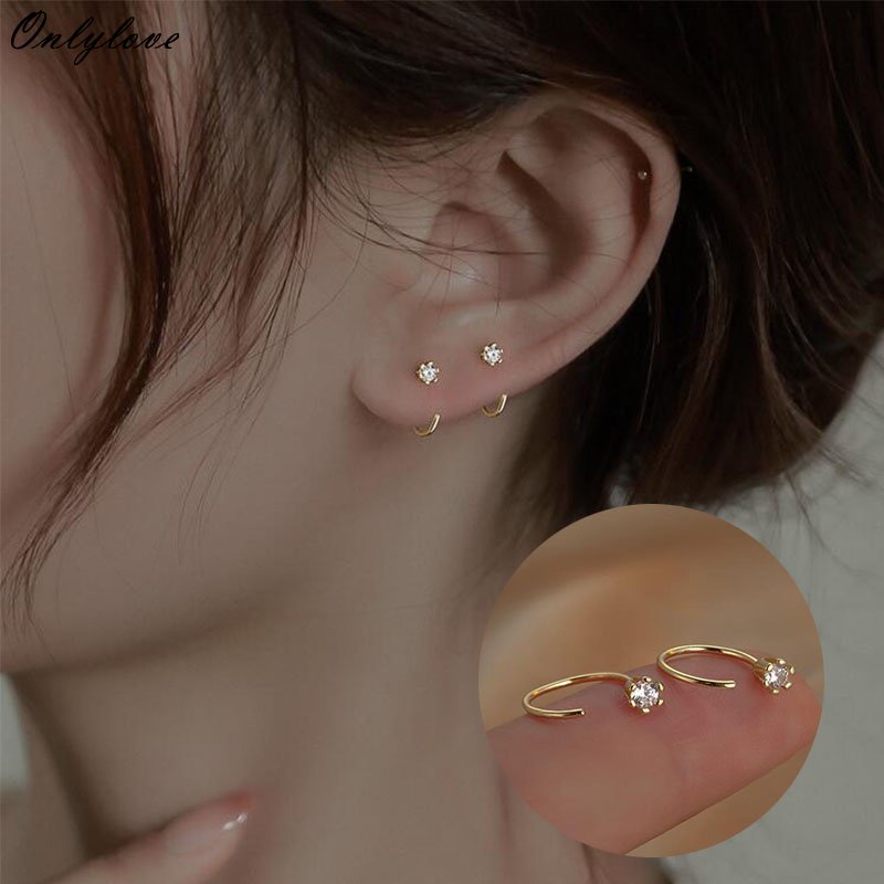Bông Tai Dạng Vòng Đính Đá Zircon Màu Vàng / Bạc Thời Trang Thanh Lịch Cho Nữ