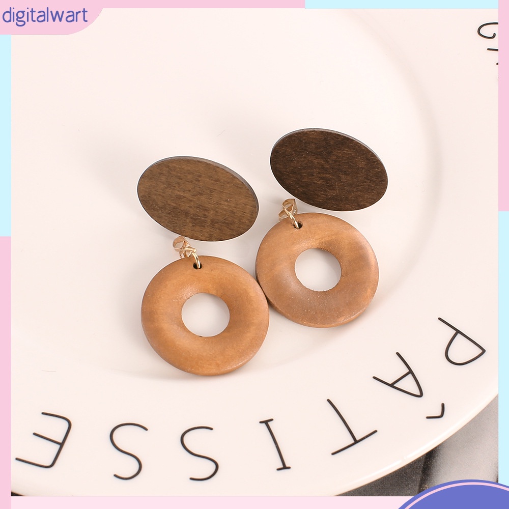 [DG] Bông Tai Dáng Dài Bằng Gỗ Hình oval Phong Cách retro Thời Trang Dễ Phối Đồ Dành Cho Nữ