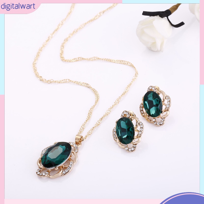 Bộ Trang Sức Gồm Vòng cổ / Bông Tai / Bông Tai Đính Pha Lê Hình Thoi Sang Trọng